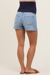 Light Blue Basic Maternity Jean Shorts