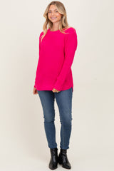 Fuchsia Waffle Knit Round Hem Sweater