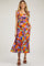 Orange Floral Satin Square Neck Ruffle Strap Maternity Midi Dress