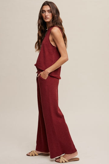Burgundy Slub Knit Pants Set