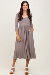 Mocha Square Neck 3/4 Sleeve Midi Dress