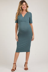 Teal Wrap Top Maternity/Nursing Midi Dress
