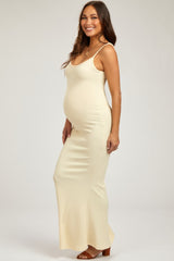Cream Ribbed Maternity Maxi Dress