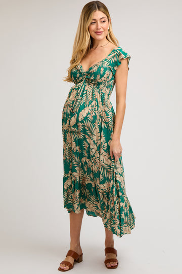 Jade Tropical Print Smocked Short Sleeve Maternity Maxi Dress