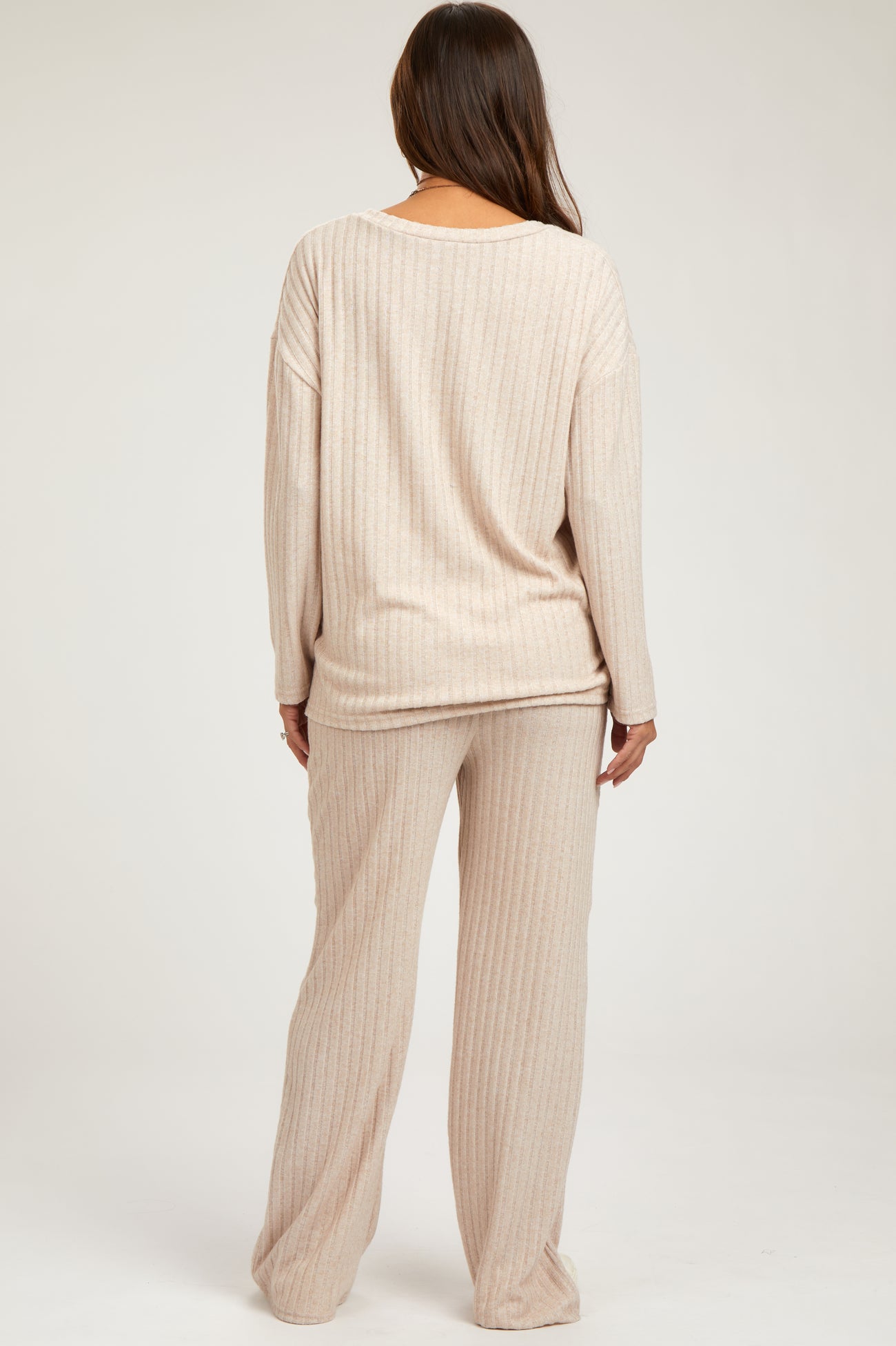 Taupe Ribbed Soft Knit Long Sleeve Pajama Set