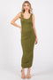 Olive Ruched V-Back Midi Dress