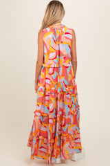 Orange Abstract Ruffle Tiered Maternity Maxi Dress