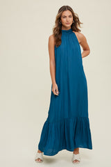 Teal Textured Halter Tie Maternity Maxi Dress