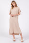 Beige Ribbed Short Sleeve Midi Dress