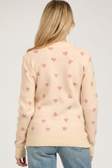 Cream Heart Print Knit Maternity Sweater