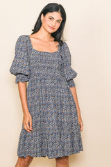 Navy Blue Floral Smocked Maternity Dress