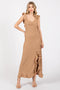 Mocha Textured Sleeveless Ruffle Slit Maxi Dress