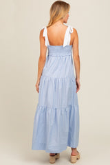 Light Blue Contrast Shoulder Straps Maxi Dress