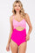 Pink Color Block Wrap Front Cutout One Piece Swimsuit