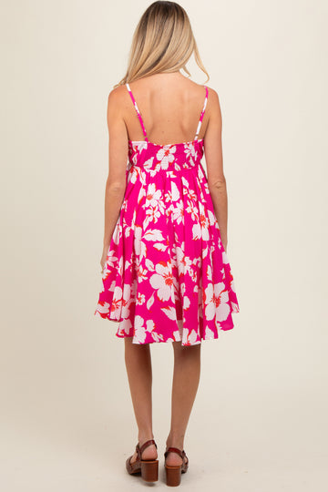 Fuchsia Floral Wrap Top Accent Maternity Dress