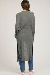 Gray Knit Side Slit Long Maternity Cardigan