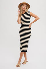 Black Striped Sleeveless Maternity Midi Dress