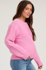 Pink Open Knit Maternity Sweater