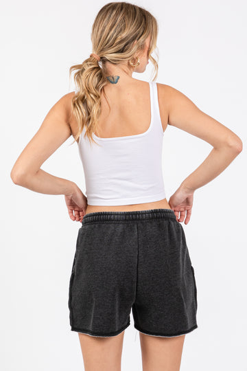 Black Vintage Wash Drawstring Shorts