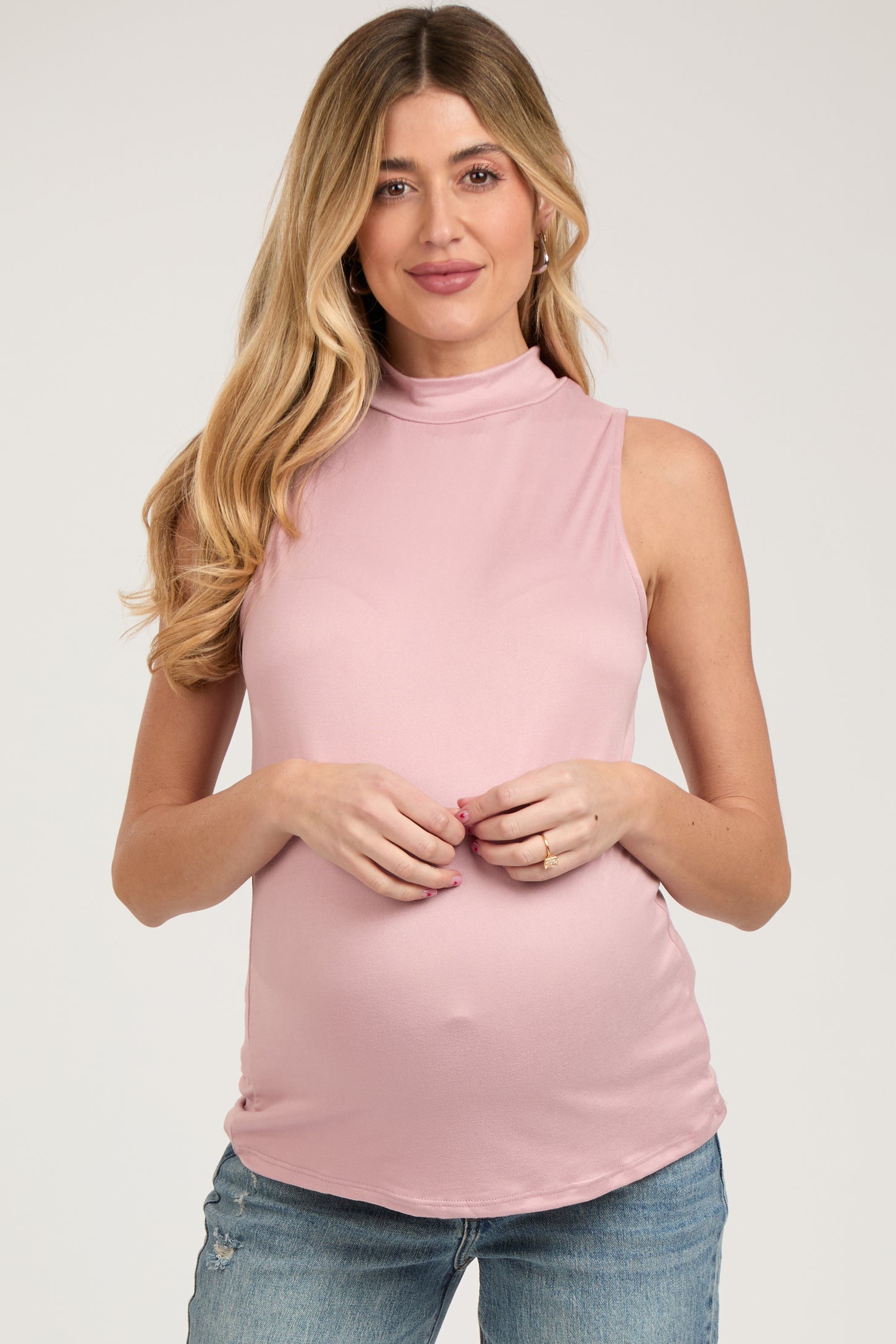 Light Pink Sleeveless Mock Neck Maternity Top