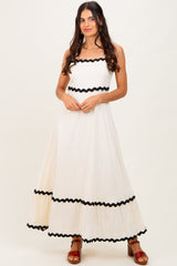 Beige Colorblock Trim Midi Dress