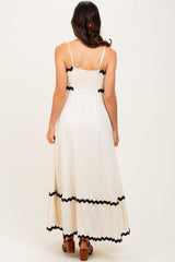 Beige Colorblock Trim Midi Dress
