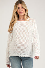 White Open Knit Maternity Sweater