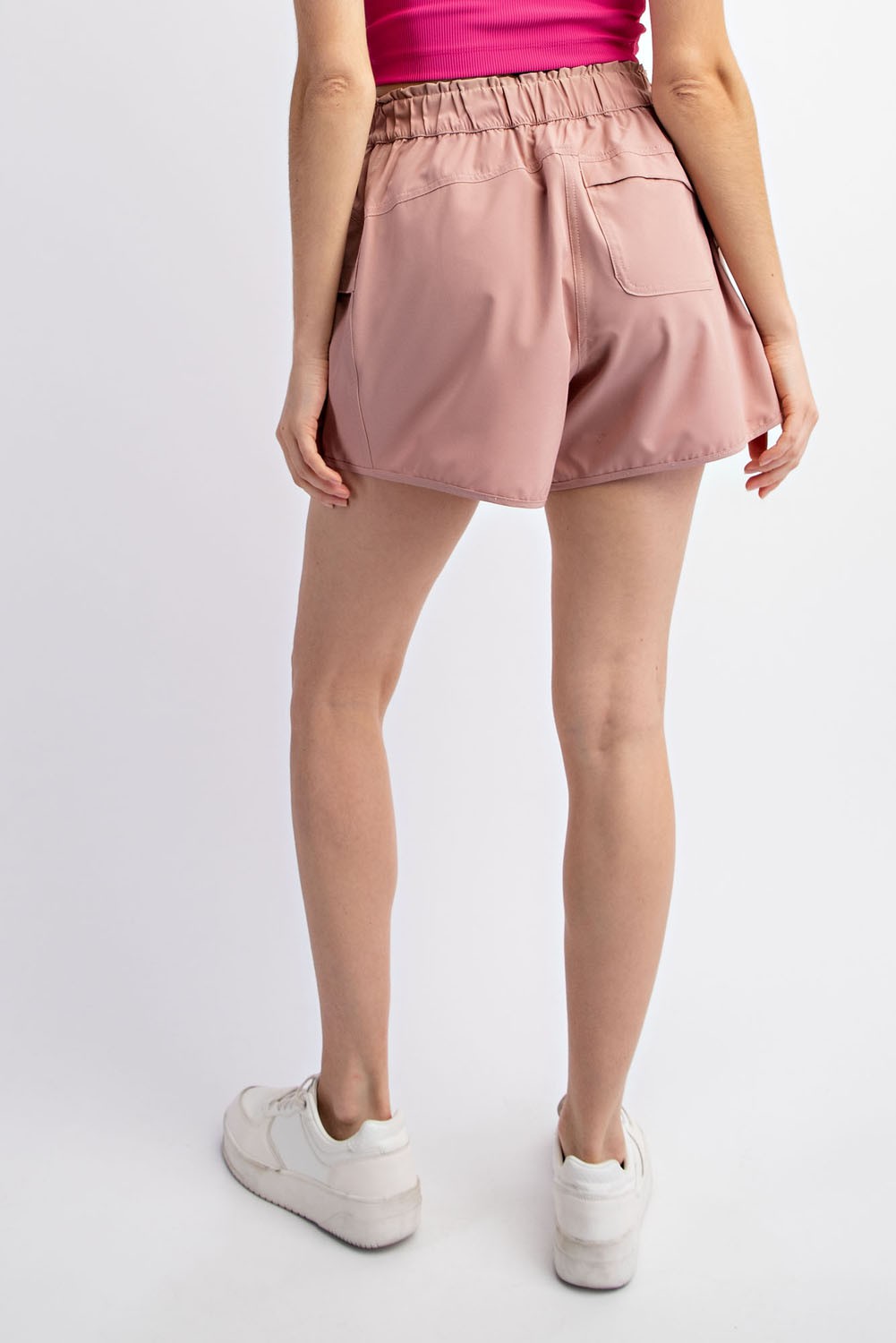 Pink Elastic Waist Side Pocket Active Shorts