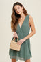 Pistachio Pleated Mini Dress With Self Back Tie Detail