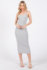 Grey Fitted Sleeveless Maternity Midi Dress
