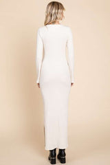 Cream Ribbed Side Slit Maxi Dress