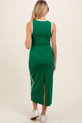 Green Sleeveless Contrasting Stripe Maternity Maxi Dress