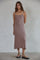 Mocha Square Neck Ribbed Sleeveless Midi Dress