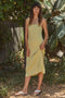 Yellow Square Neck Ribbed Sleeveless Midi Dress