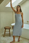 Light Blue Square Neck Ribbed Sleeveless Midi Dress