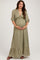Olive Deep V-Neck Short Puff Sleeve Ruffle Maternity Maxi Dress