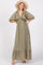 Olive Deep V-Neck Short Puff Sleeve Ruffle Maxi Dress