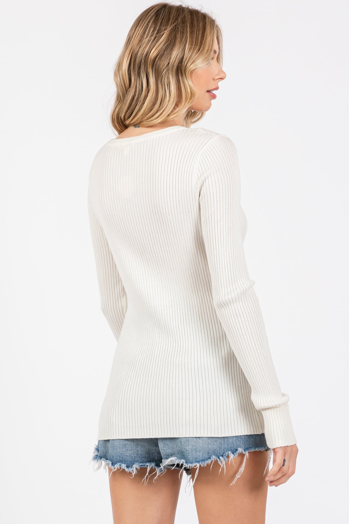 Cream Ribbed Henley Top