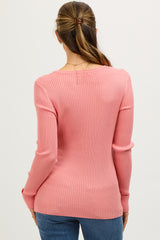 Salmon Ribbed Maternity Henley Top