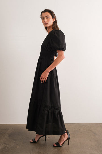 Black Puff Sleeve Midi Dress