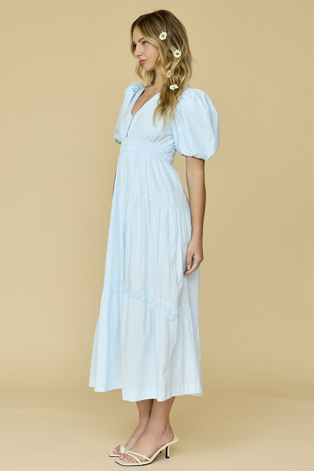 Baby Blue Puff Sleeve Midi Dress