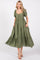 Olive Ruched Sweetheart Neck Tiered Midi Dress