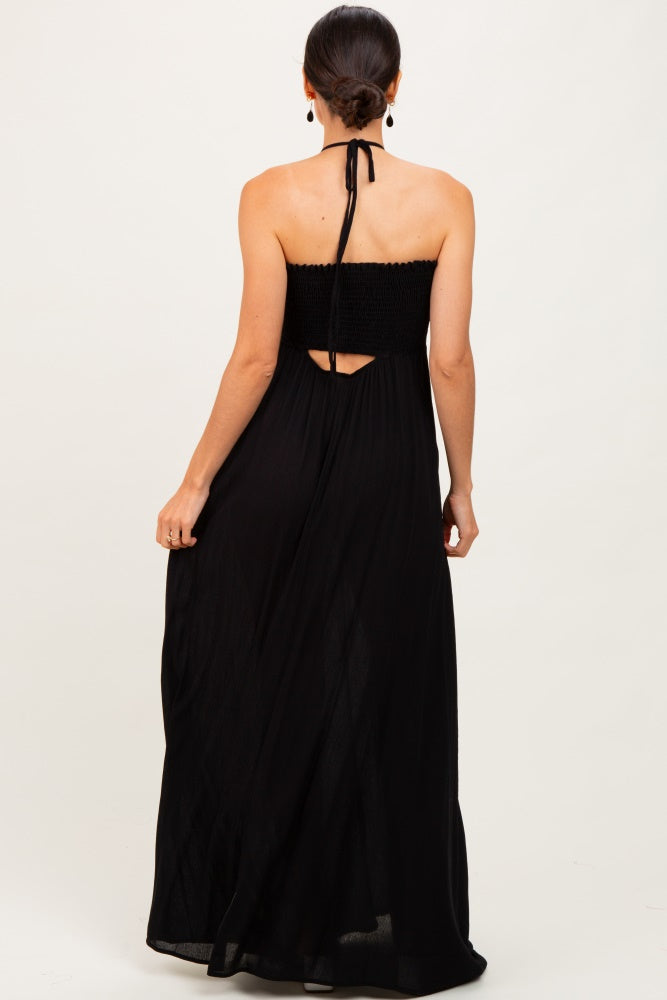 Black Smocked Halter Maxi Dress