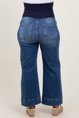 Blue Cuffed Wide Leg Maternity Plus Jeans