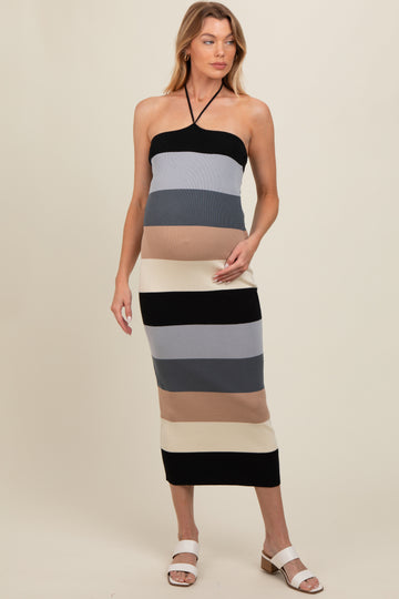 Black Bodycon Halter Maternity Midi Dress