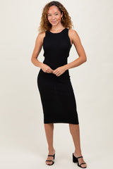 Black Sleeveless Ribbed Maternity Midi Dress