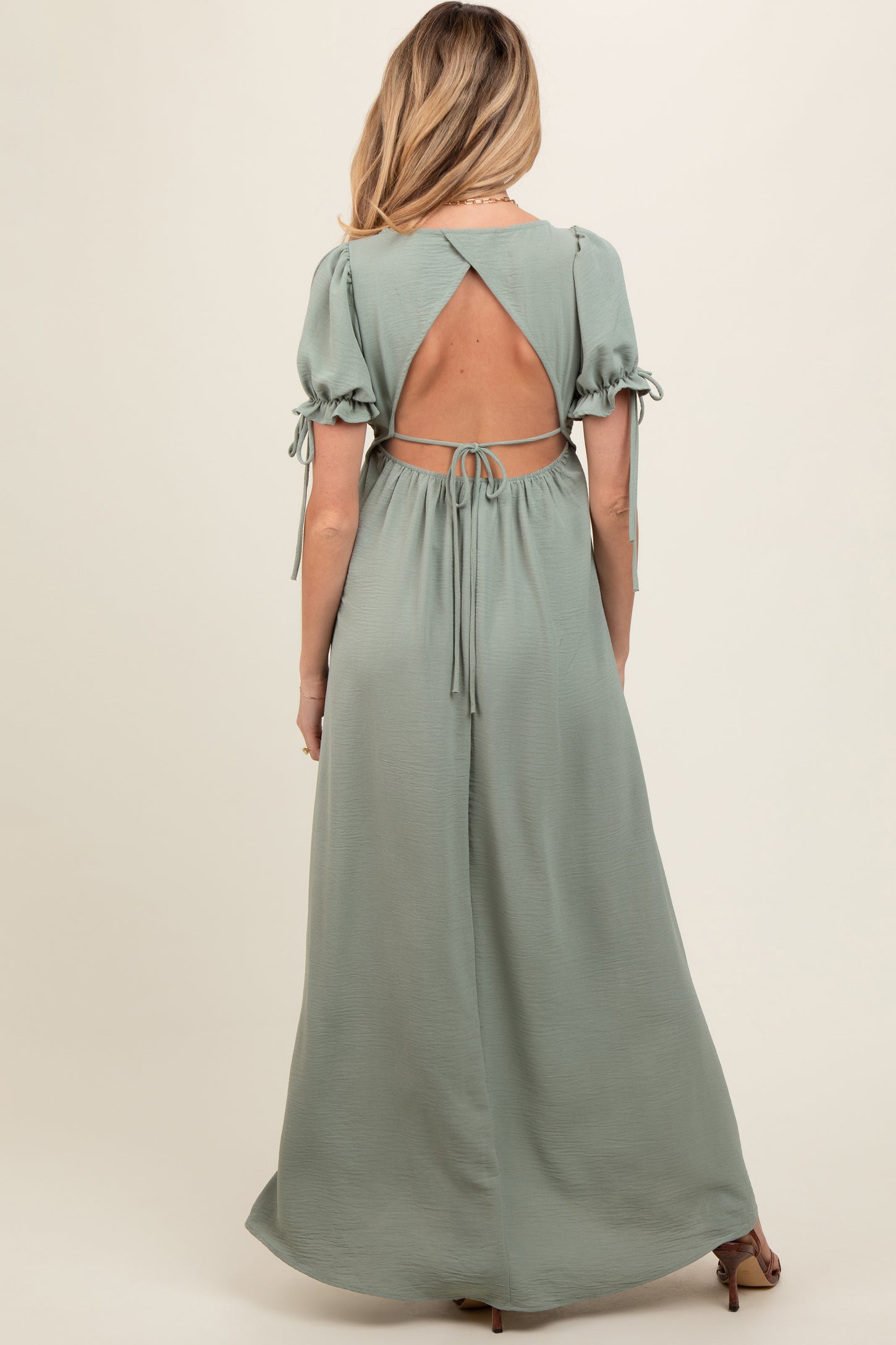 Light Olive Open Back Maternity Maxi Dress