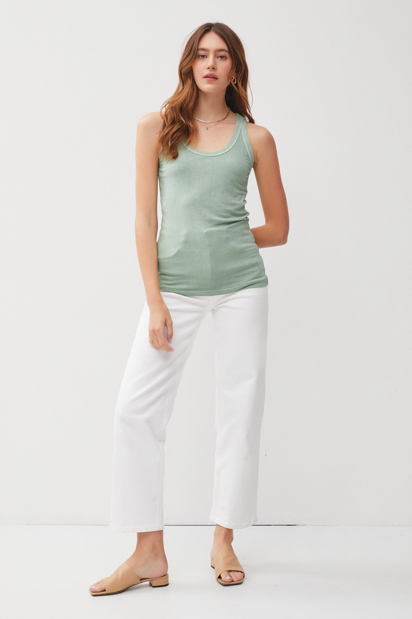 Sage Sleeveless Ribbed Top