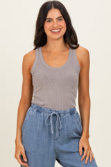 Taupe Sleeveless Ribbed Maternity Top