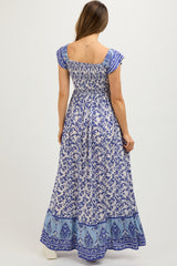 Blue Floral Off Shoulder Maternity Maxi Dress